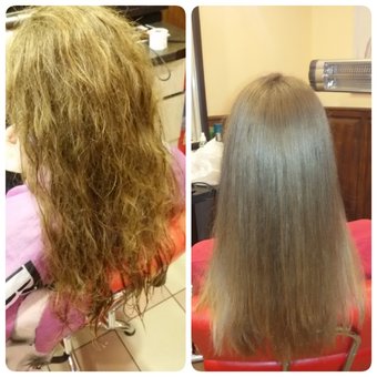 Keratin hair restoration in the OverAge beauty salon in Kiev. Sign up to a hairdresser for a discount.