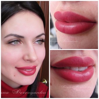 Lip permanent makeup with lipstick effect in the Polaris beauty salon in Nikolaev. Sign up for the promotion.